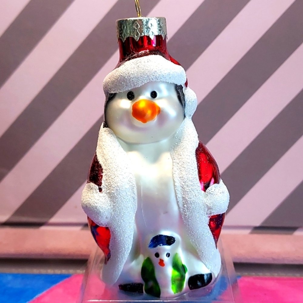 Blown Glass Handpainted Penguin Christmas Ornament